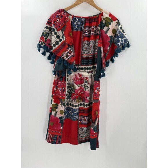 Anthropologie Vanessa Virginia Women's Boho Dress SMALL Red Floral Easy Wear - Picture 2 of 12